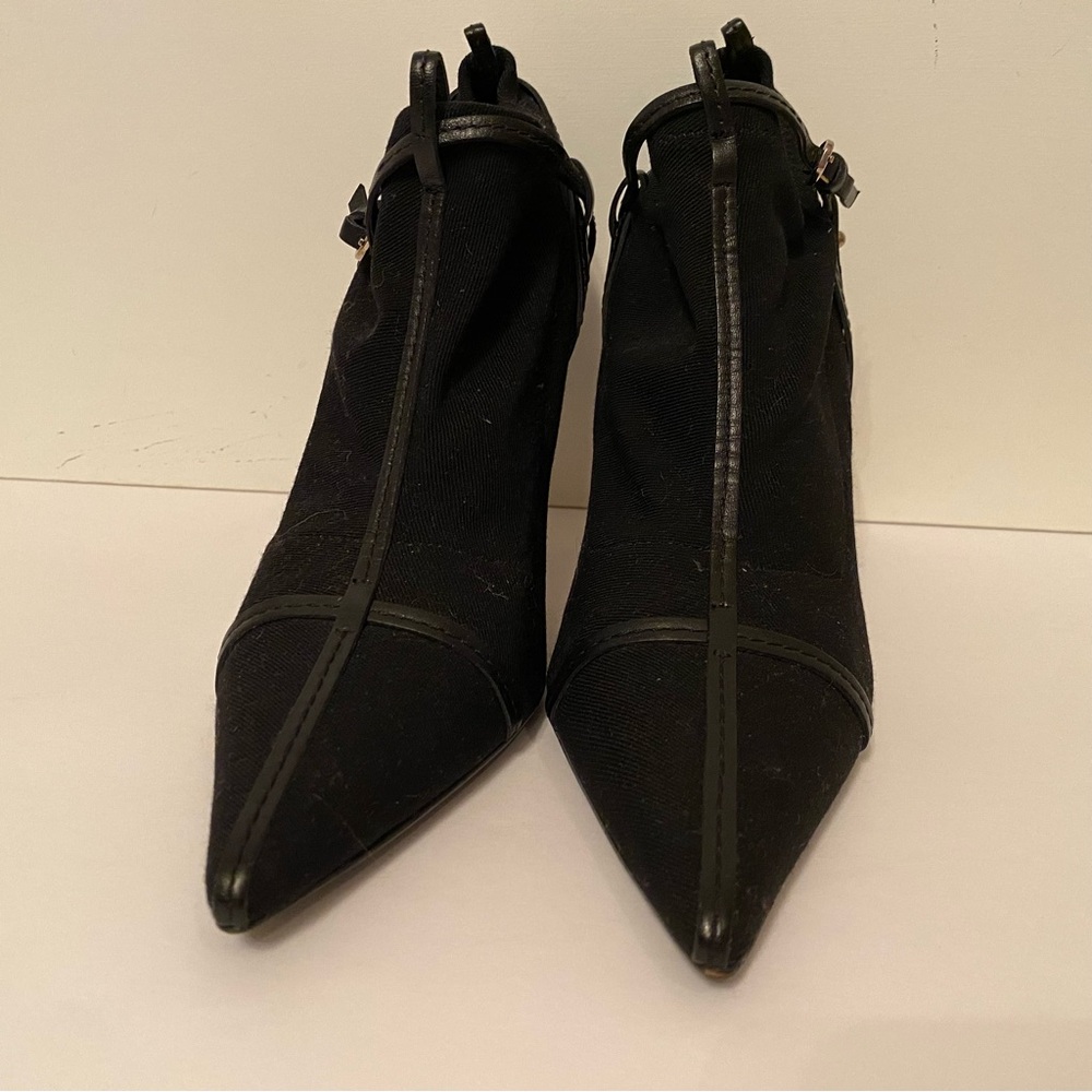 GUCCI HEELS STILETTO SHOES BLACK STRETCH FABRIC LEATHER TRIM BUCKLE 7.5B POINTY - Picture 5 of 15